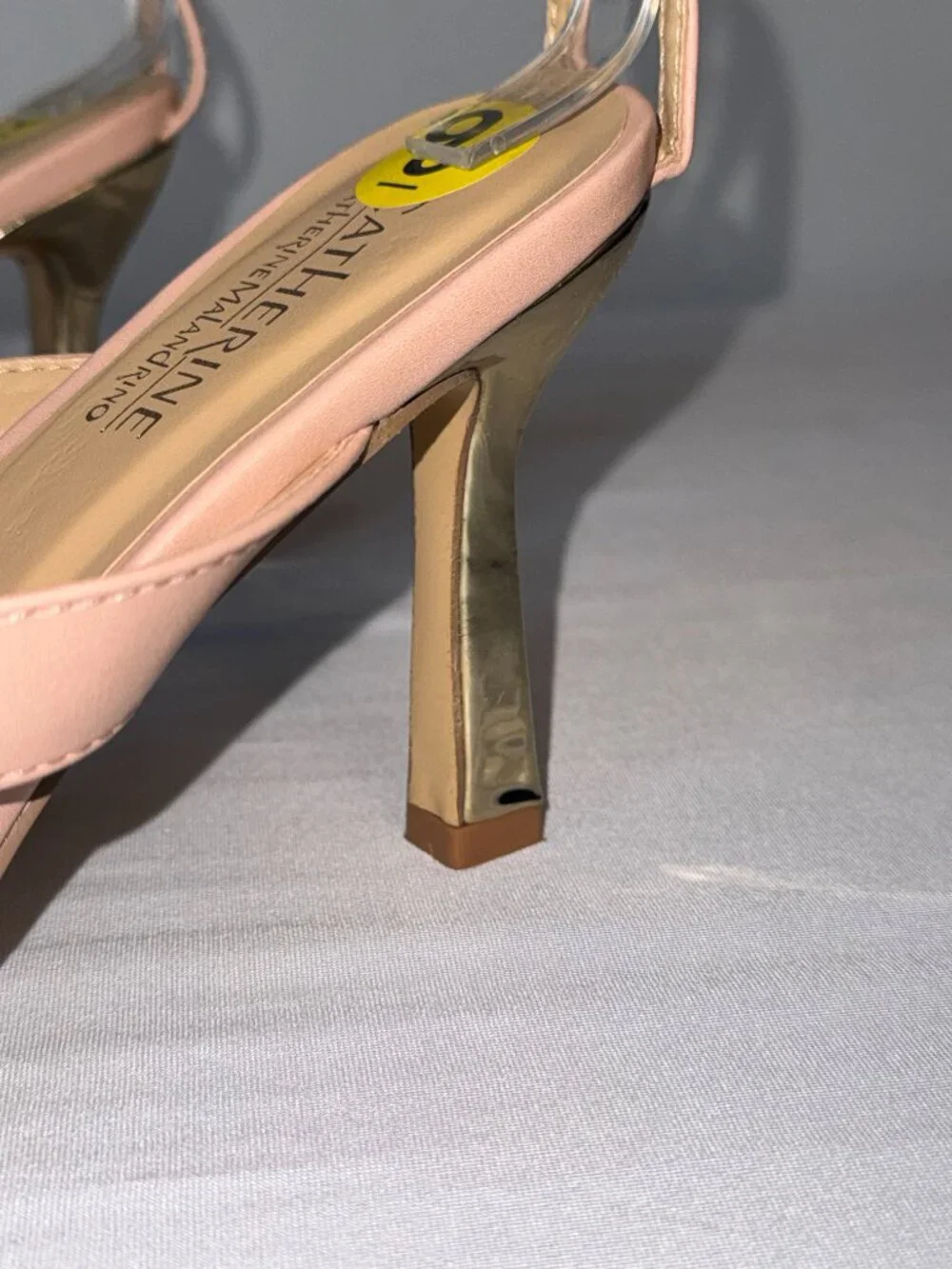 9 Catherine Malandrino Chacha Blush Pink Nude Ankle Strap Sandals Gold Heels